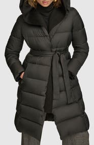 Donna Karan New York Water Resistant Mixed Media Hooded Puffer Coat