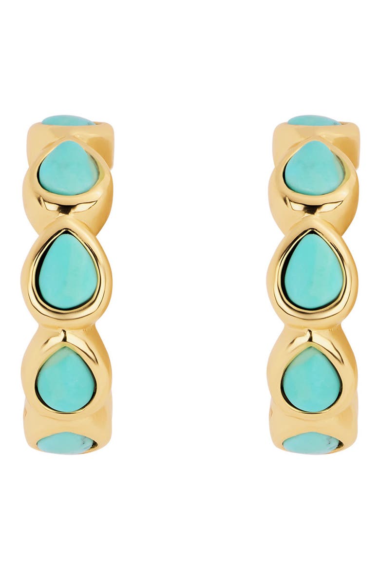 Multi Shape Turquoise Huggie Hoop Earrings, Main, color, GOLD
