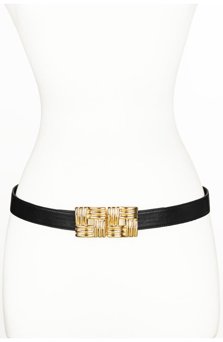 Raina Belts Square Gold Buckle Leather Belt, Main, color, Black