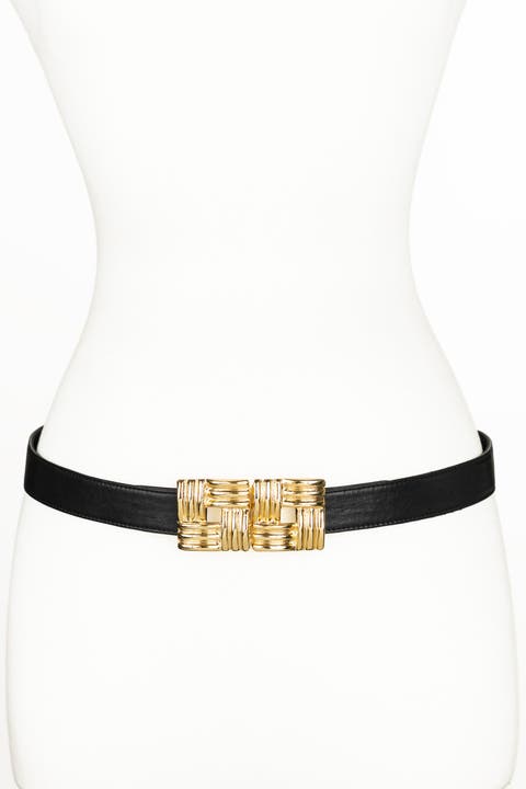 Square Gold Buckle Leather Belt