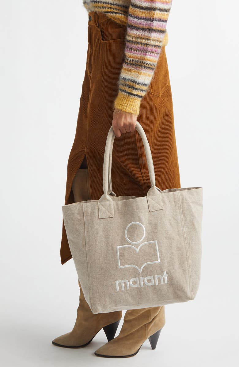 Isabel Marant Small Yenky Embroidered Logo Tote, Alternate, color, Beige