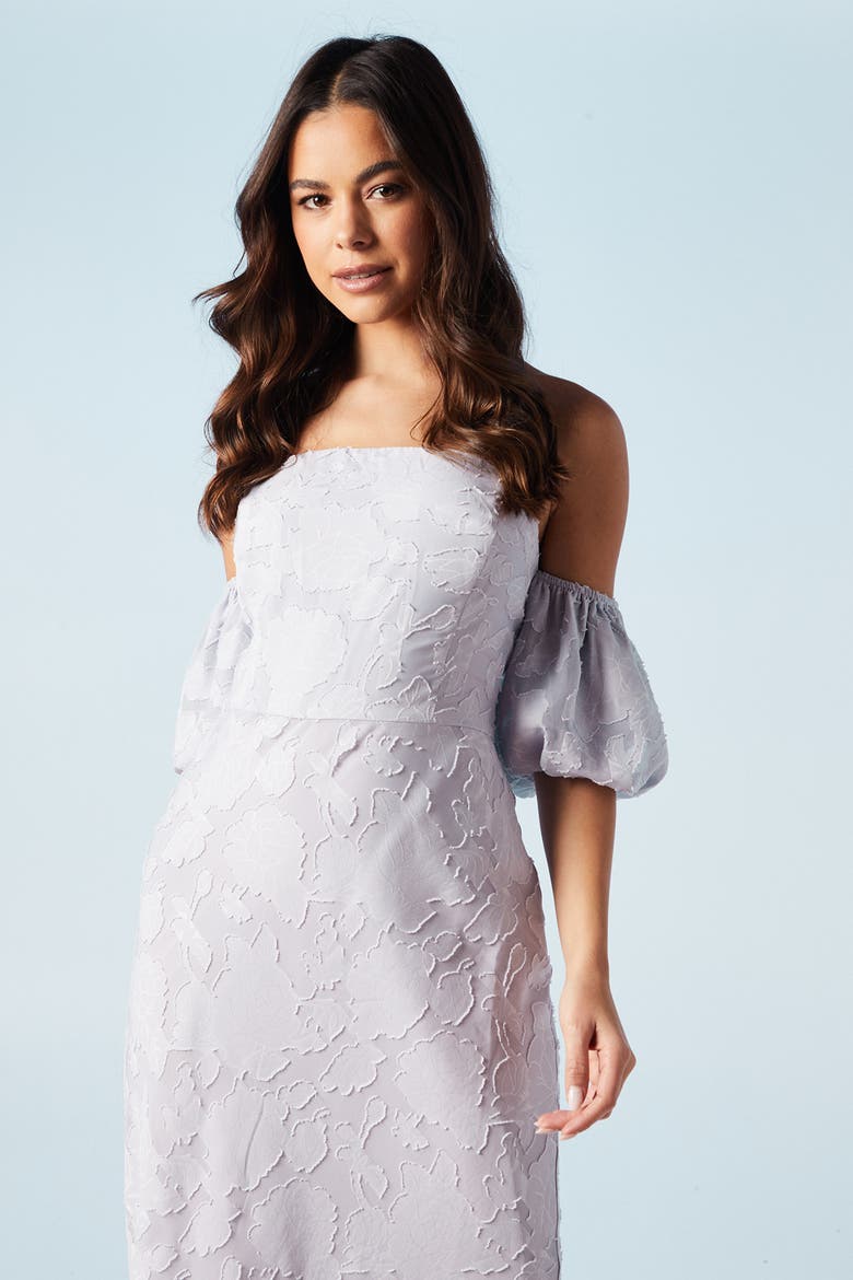 Puff Sleeve Bridesmaids Midi Dress, Alternate, color, Lilac