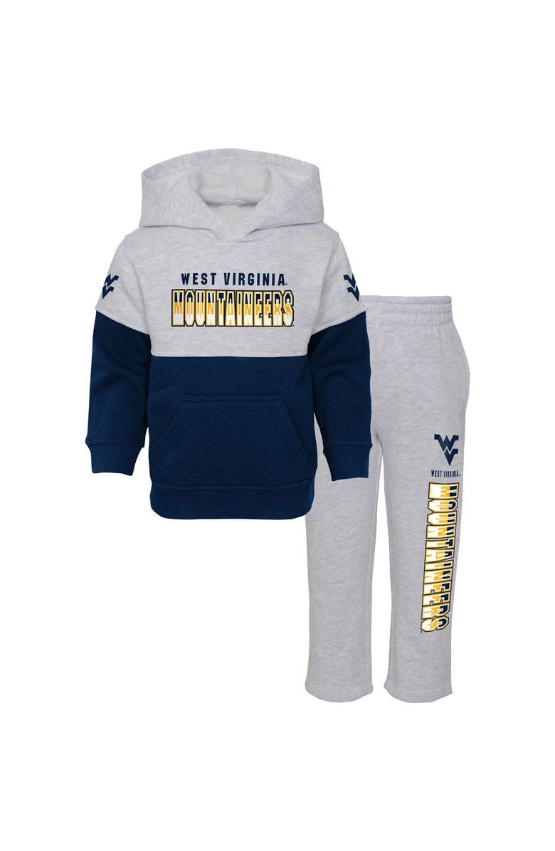 Outerstuff Infant Heather Gray/Navy West Virginia Mountaineers Playmaker Pullover Hoodie & Pants Set, Main, color,