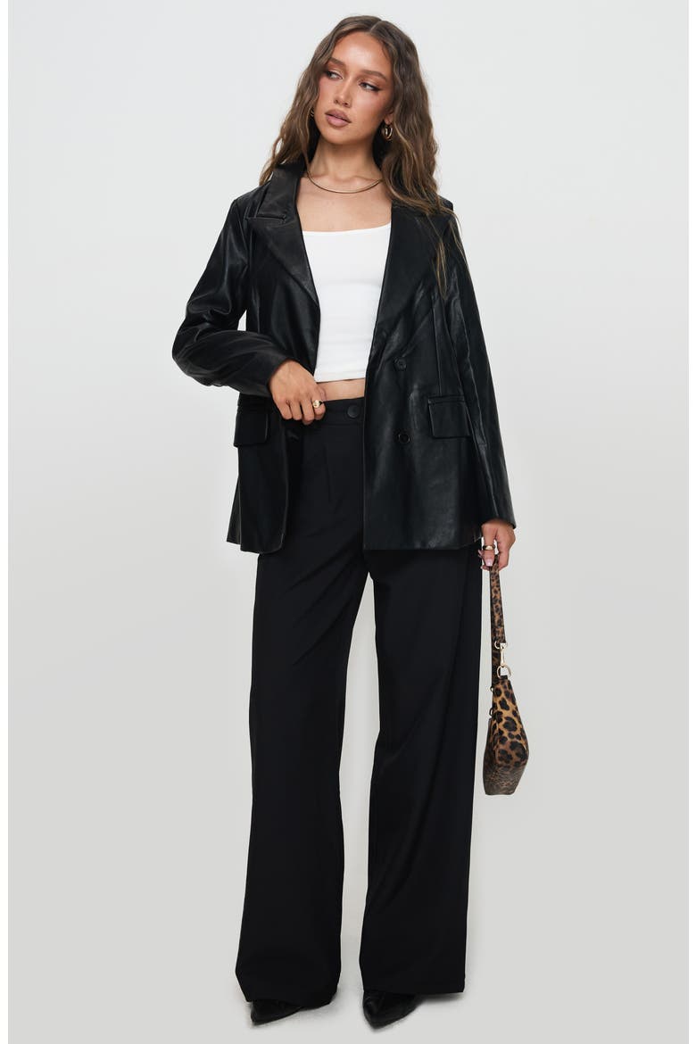 Ellen Oversize Faux Leather Blazer, Alternate, color, BLACK