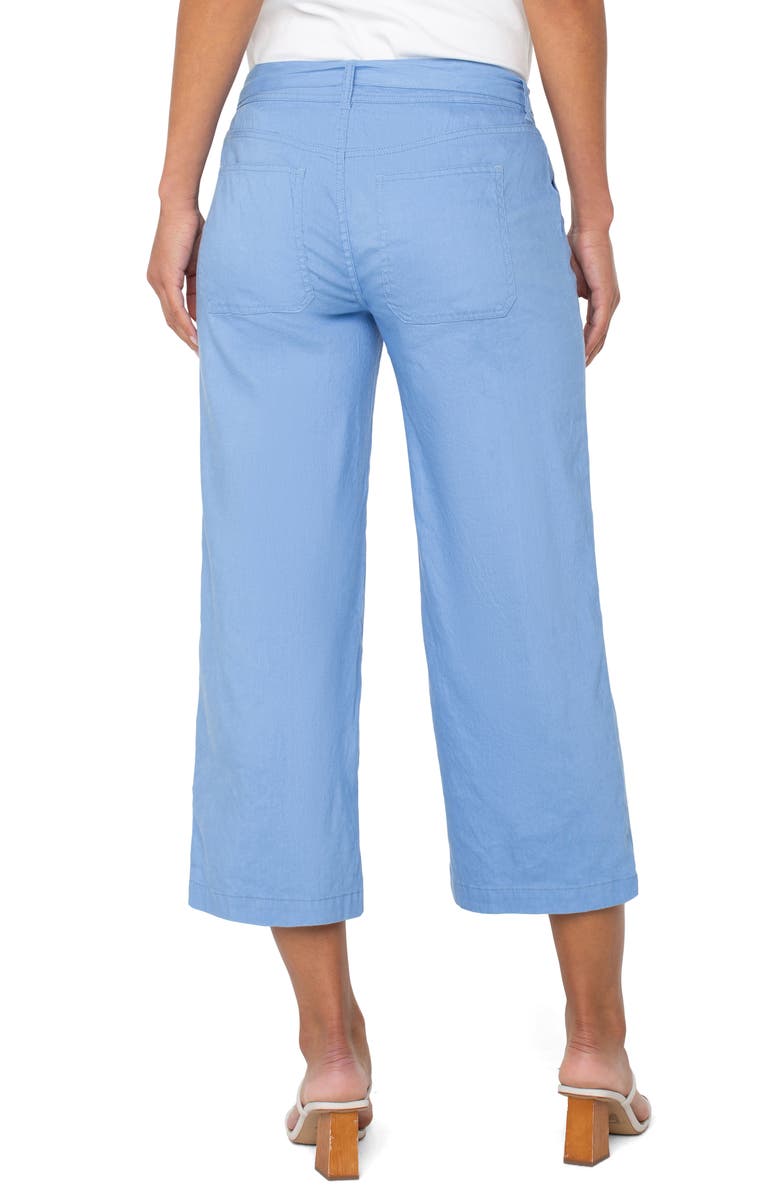 Liverpool Los Angeles Belted Crop Wide Leg Linen Blend Pants, Alternate, color, Chambray Blue