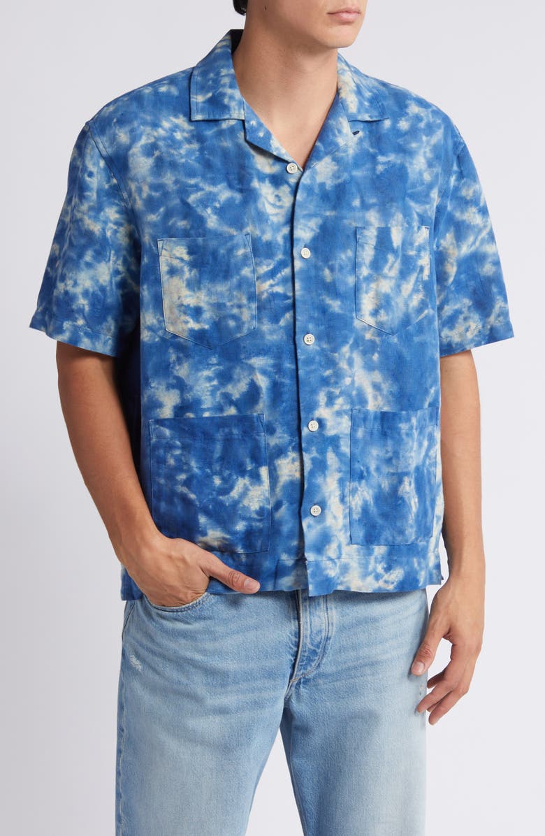 Corridor Tie Dye Linen & Cotton Camp Shirt, Main, color, 