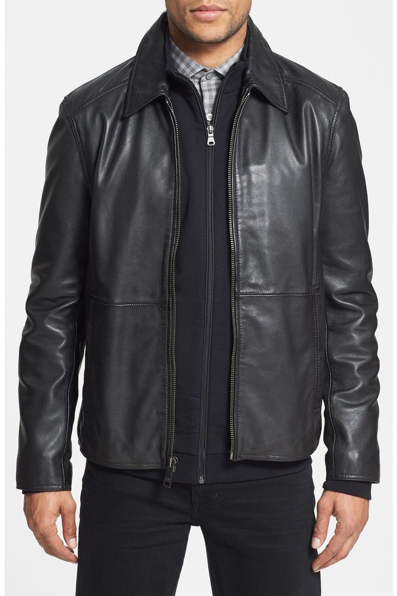'Sherman' Trim Fit Leather Jacket, Main, color, BLACK