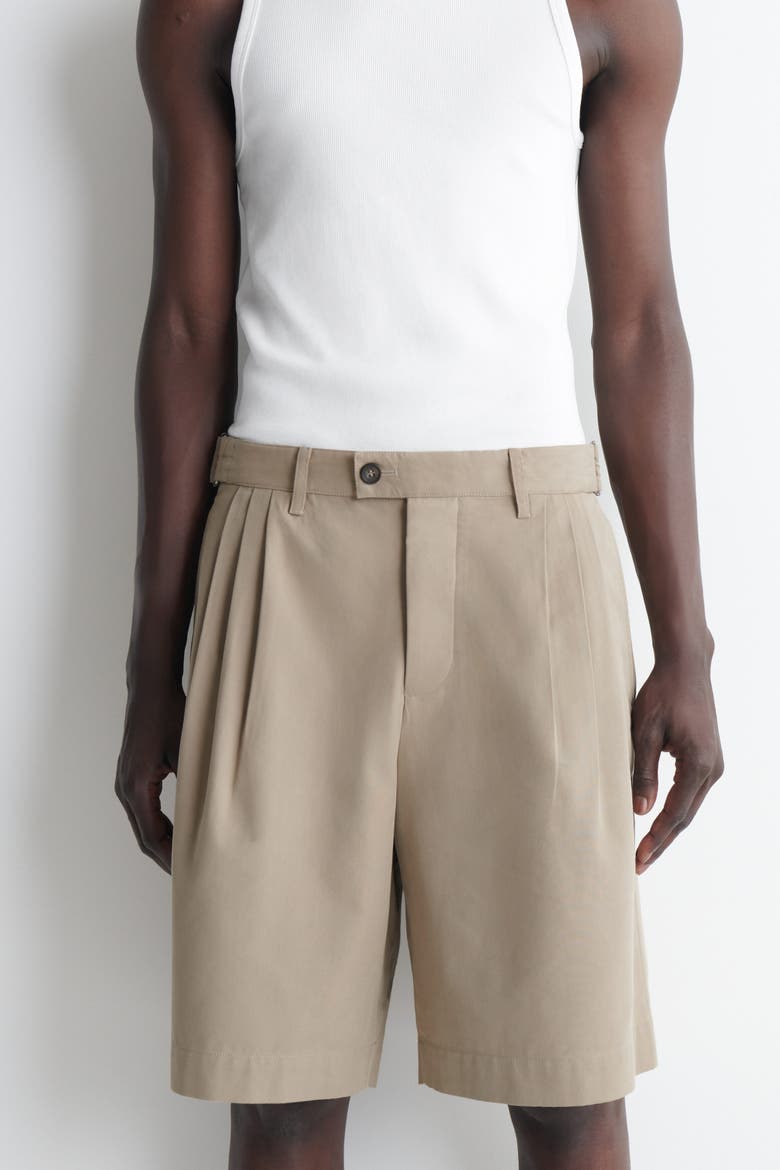 Belt-detail Tailored Cotton Chino Shorts, Alternate, color, BEIGE