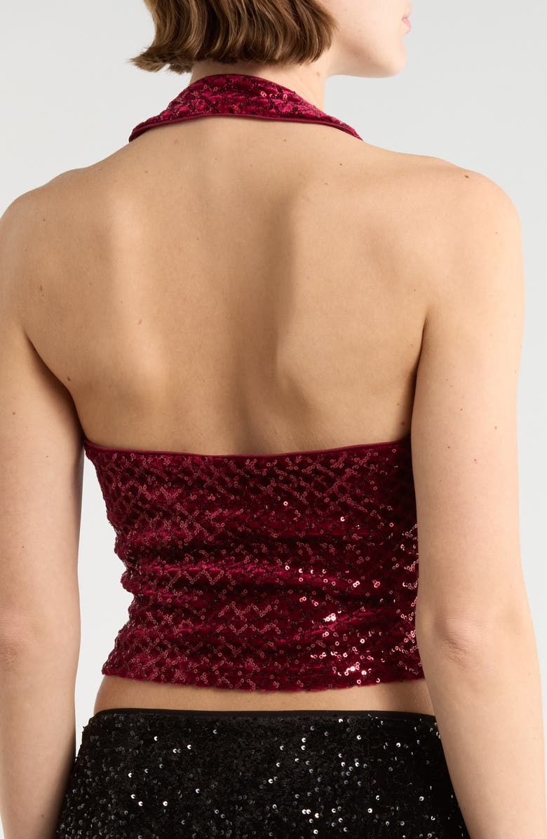 LE LIS Sequined Velvet Halter Top, Alternate, color, Burgundy