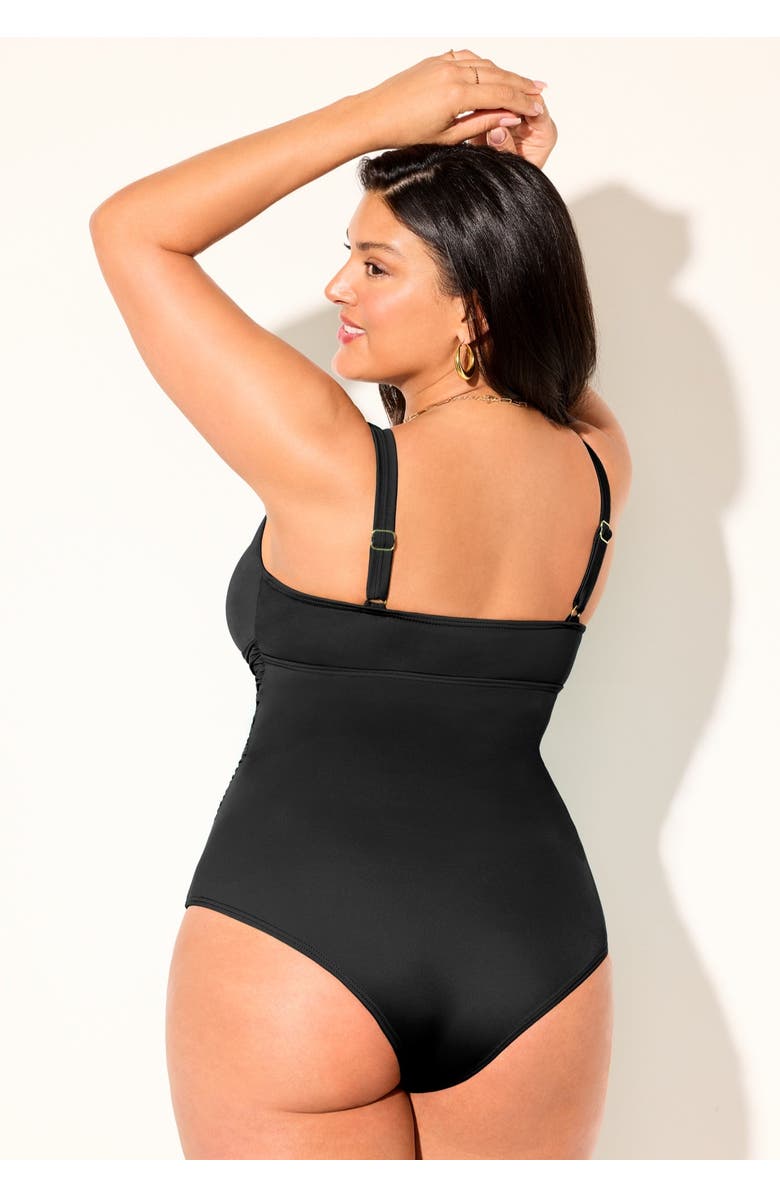 Swimsuits for All V-Neck One Piece Swimsuit, Alternate, color, Black