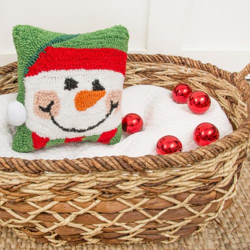 C & F Home C&f Home Happy Snowman Hooked Small Petite Christmas Holiday Throw Pillow, 8" X 8" In Green