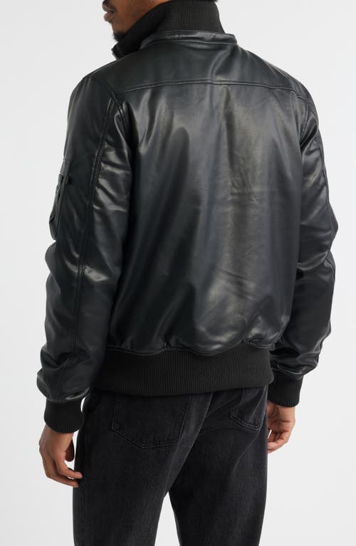 Alpha Industries Hooded Faux Leather Flight Jacket In Black
