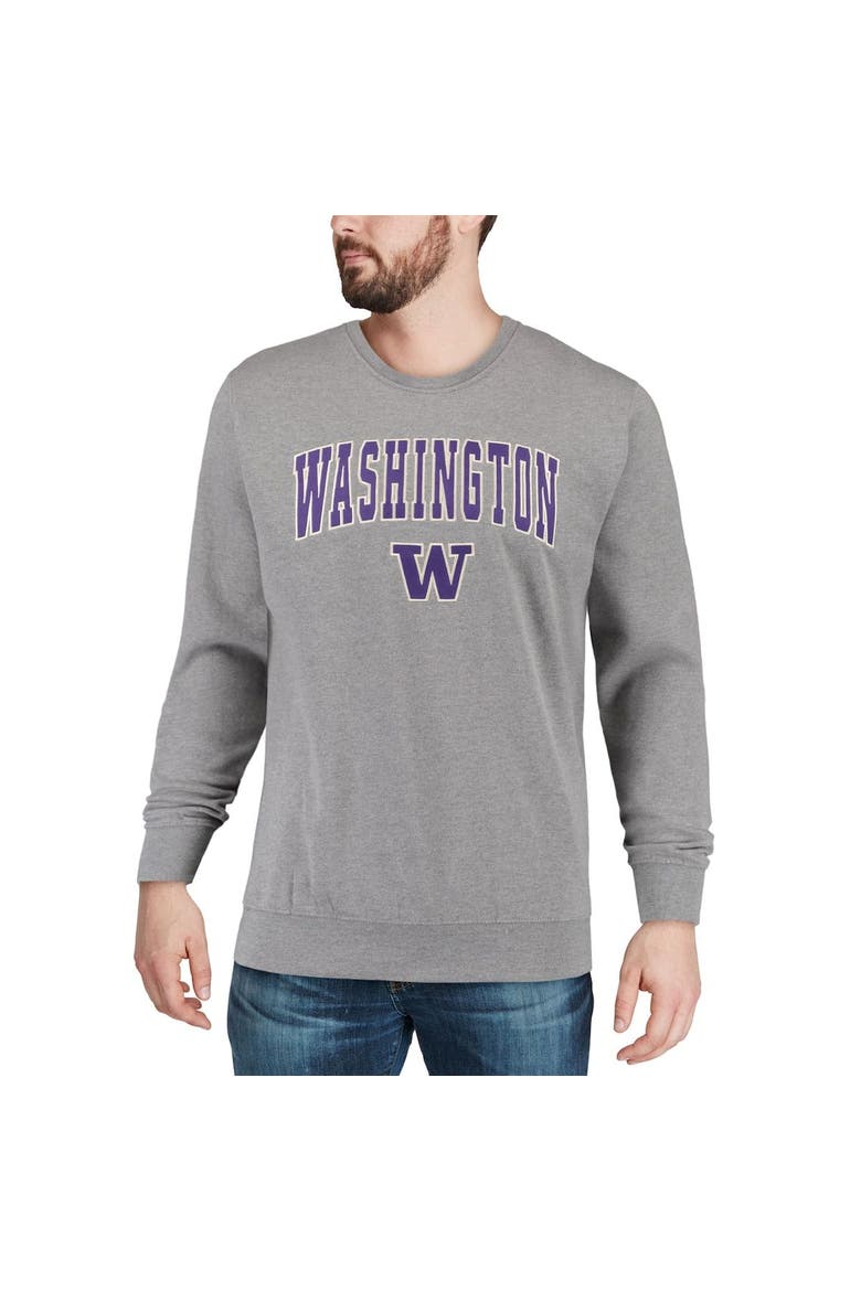 Men's Colosseum Heather Gray Washington Huskies Arch & Logo Crew Neck Sweatshirt, Alternate, color, Heather Gray