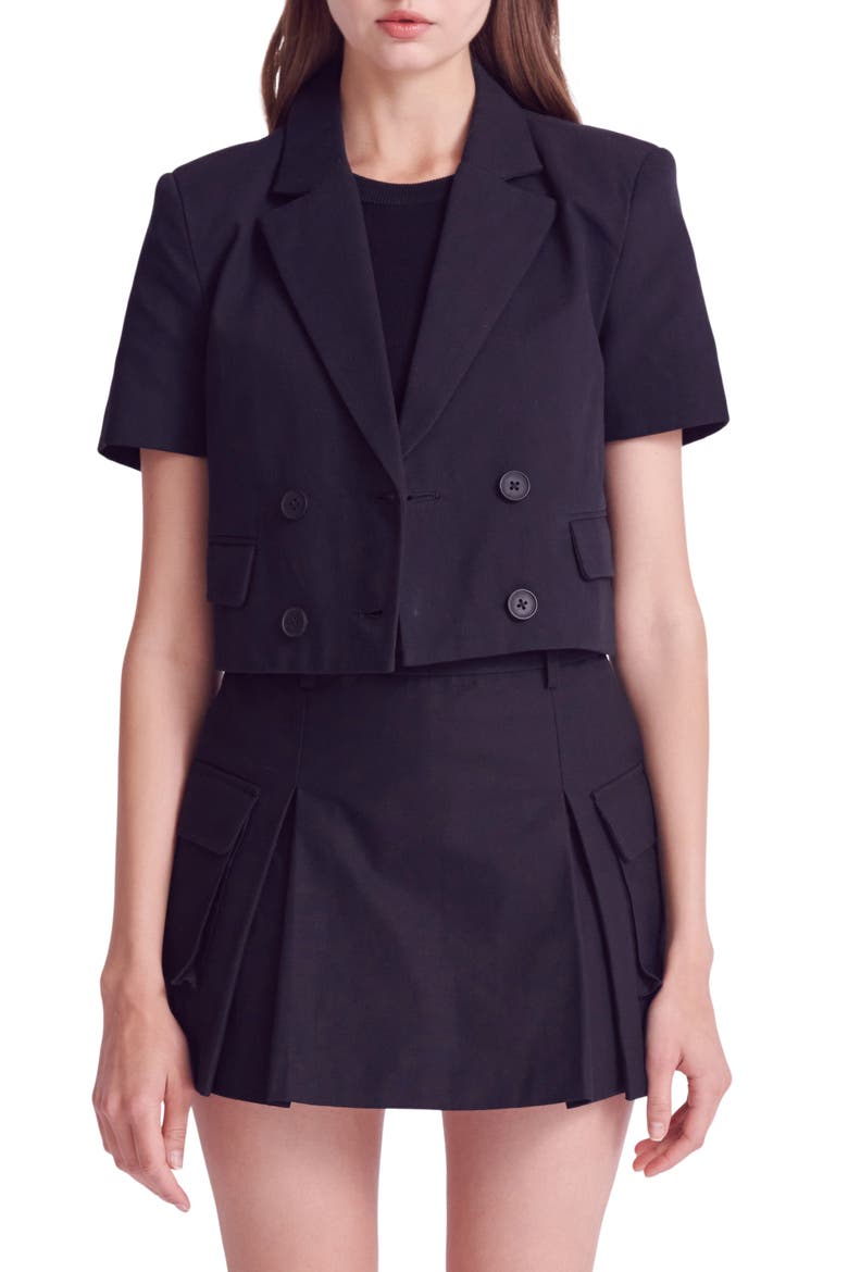 Short Sleeve Double Breasted Blazer, Main, color, BLACK