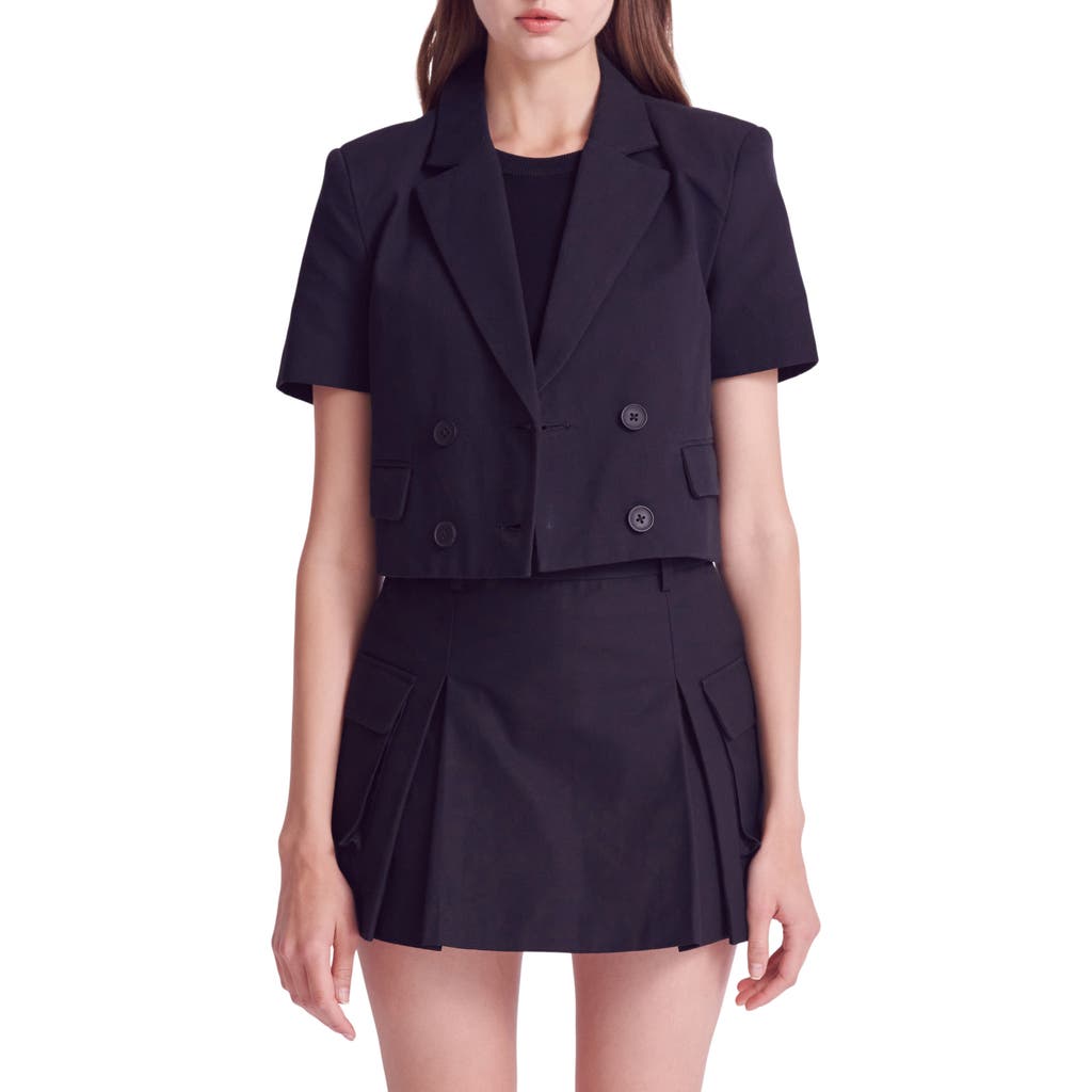 English Factory Short Sleeve Double Breasted Blazer In Black