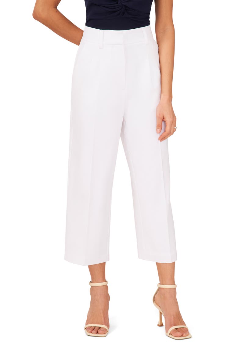 Pleated Crop Wide Leg Trousers, Main, color, BRIGHT WHITE