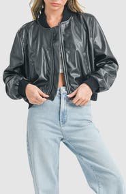 All in Favor Faux Leather Bomber Jacket