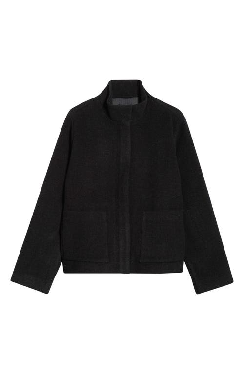 Eileen Fisher High Collar Short Wool Coat In Black