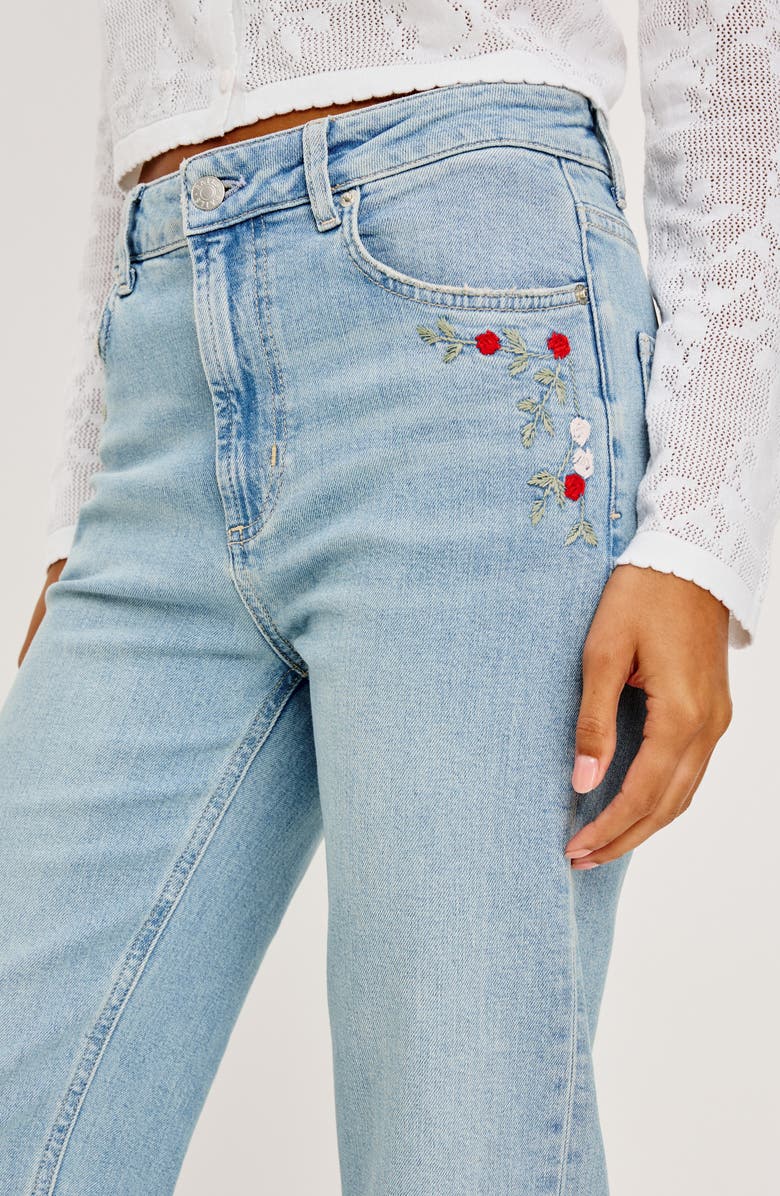 Rails Topanga Floral Embroidered High Waist Straight Leg Jeans, Alternate, color, Dainty Rose