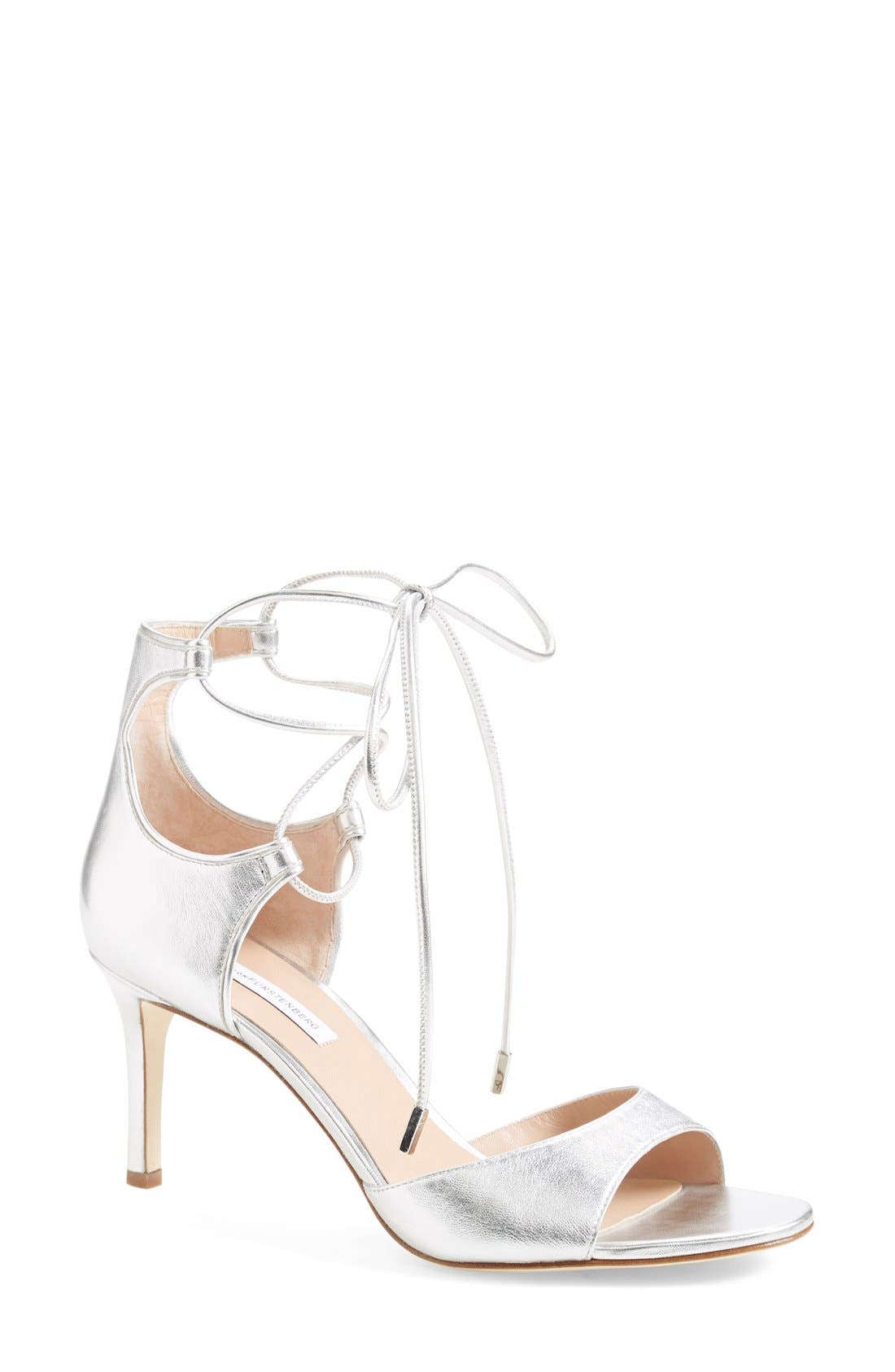 'Rimini' Ankle Wrap Sandal, Main, color, SILVER LEATHER