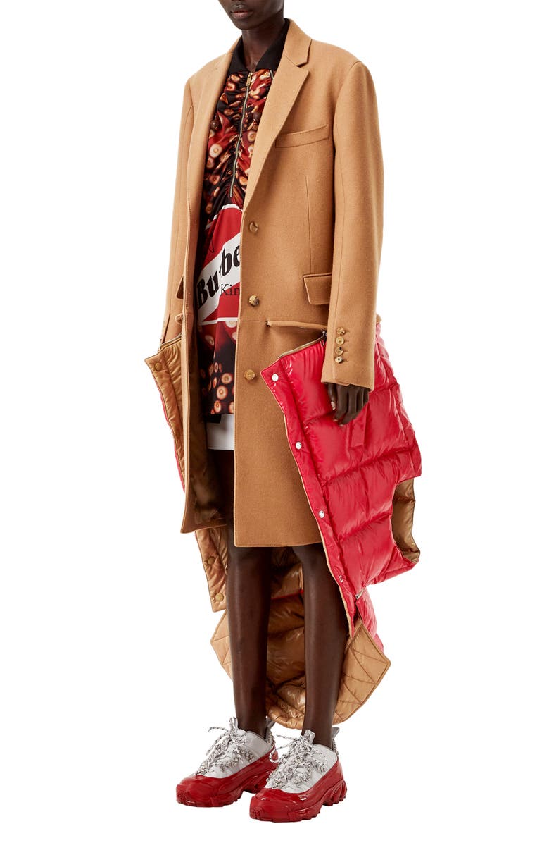 Burberry 2-in-1 Camel Hair Coat with Reversible Puffer Vest, Alternate, color,