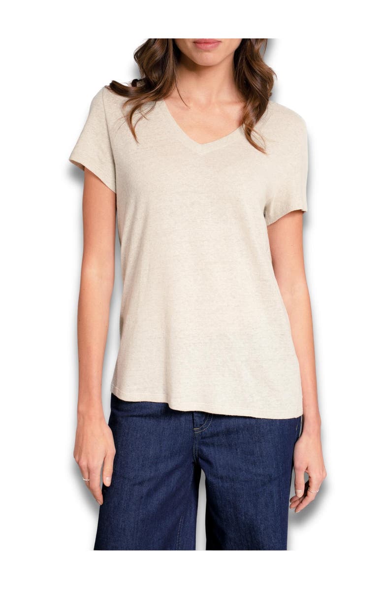 Celtic & Co. Relaxed V-Neck Linen Blend T-Shirt, Alternate, color, Undyed Ecru
