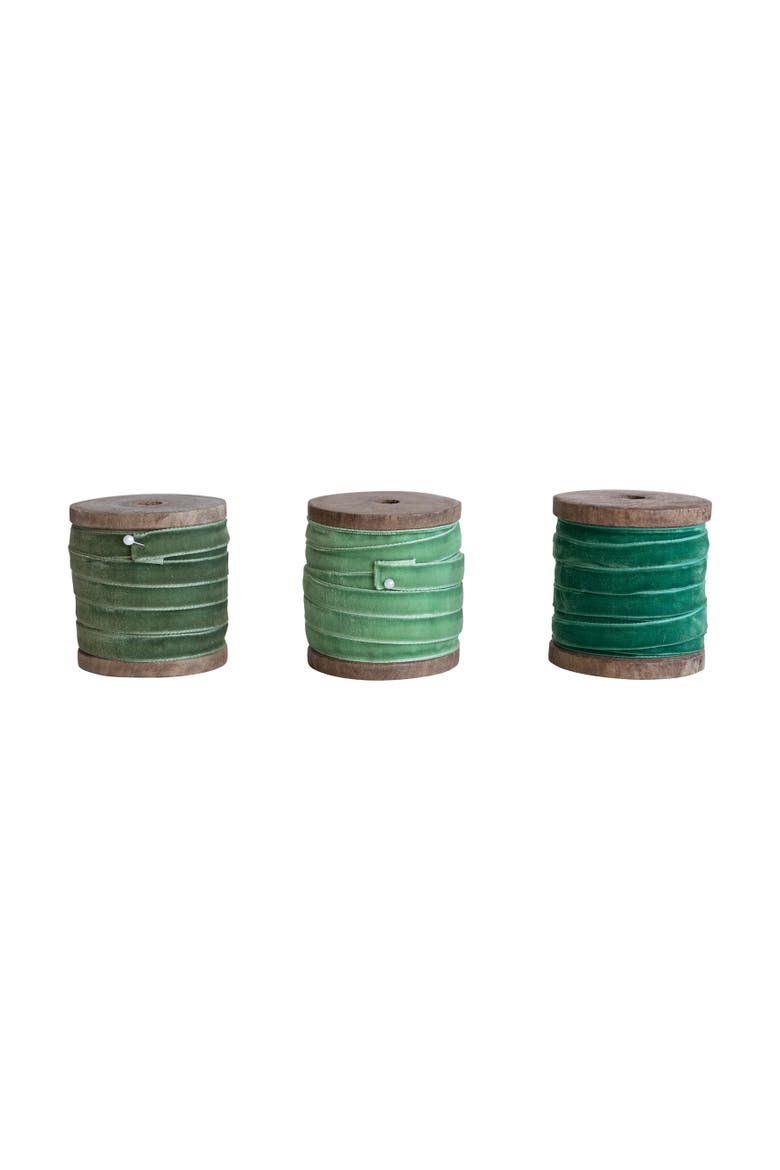 10 Yard Velvet Ribbon on Wood Spool, Set of 3 Colors, Main, color, Multicolor