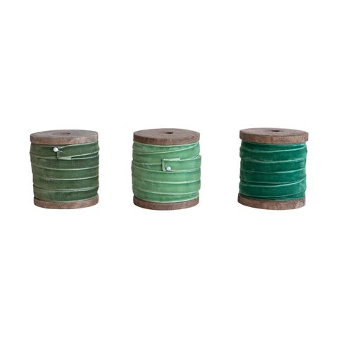 10 Yard Velvet Ribbon on Wood Spool, Set of 3 Colors