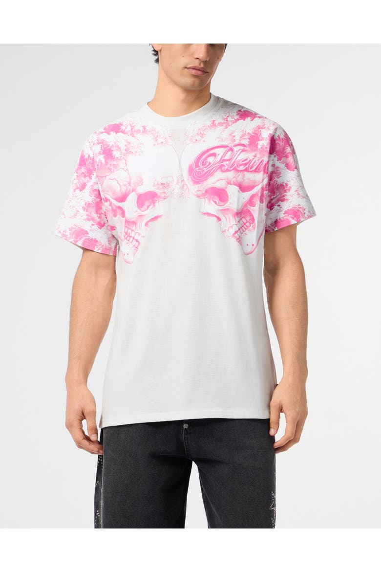 Round Neck T-Shirt Ceramic Skulls Men, Main, color, white