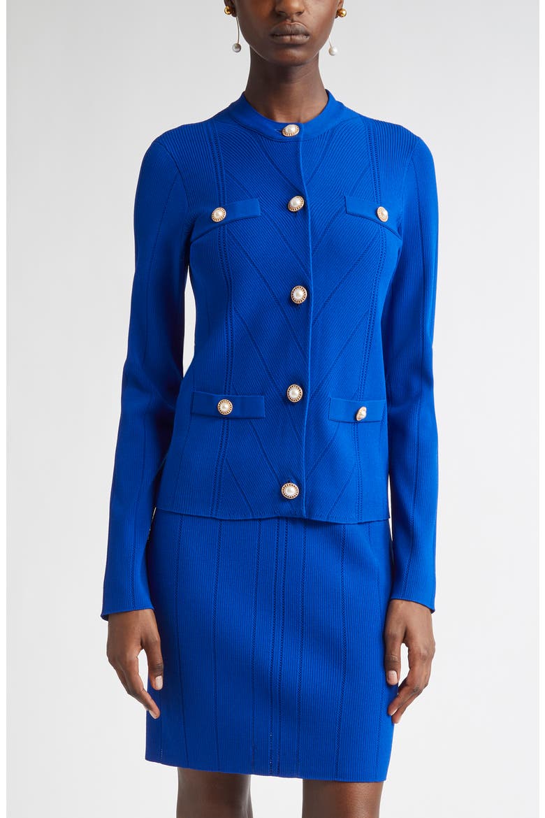 Moving Ribs Pointelle Knit Jacket, Main, color, COBALT