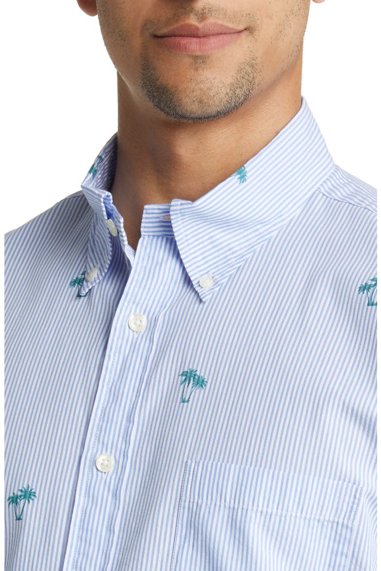 Palm Seersucker Short Sleeve Button-Down Shirt, Alternate, color, BLUE STRIPE PALM