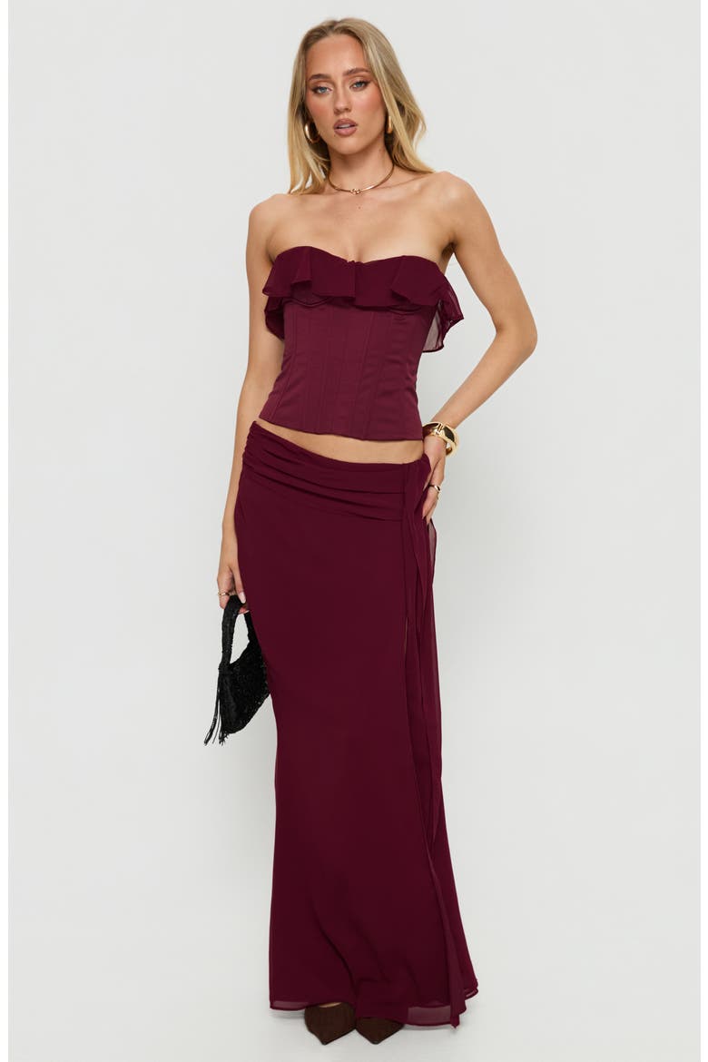 Holliann Ruffle Strapless Corset Top, Alternate, color, WINE