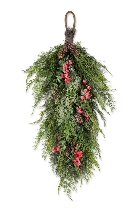 31.5"H Christmas Dripping Teardrop Wreath with Pinecones