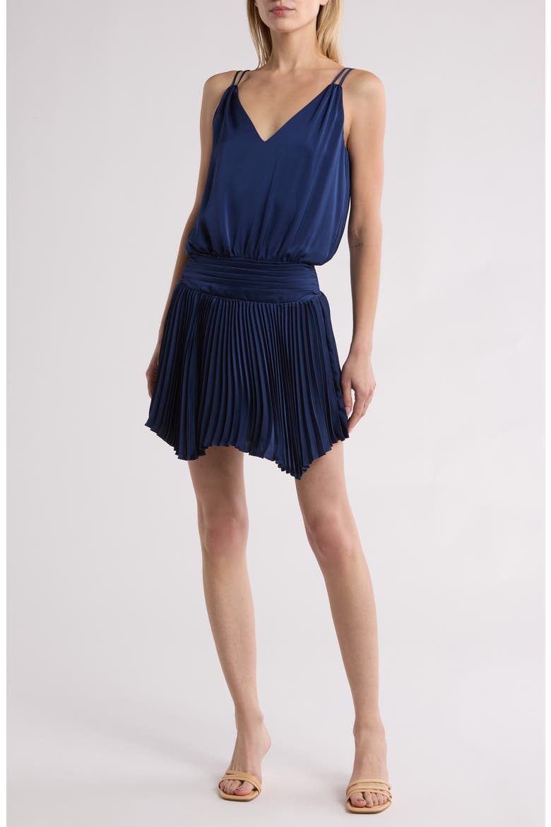 Alessia Pleated Skirt Blouson Dress, Main, color, SPRING NAVY