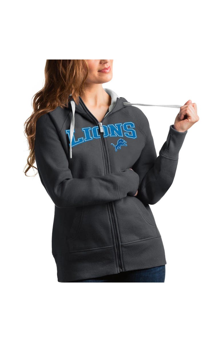 ANTIGUA Women's Antigua Charcoal Detroit Lions Wordmark Victory Full-Zip Hoodie, Main, color, Charcoal