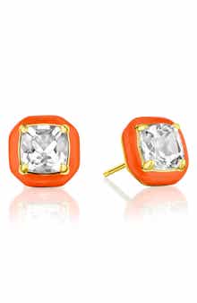 House of Frosted Theresa Cushion Cut White Topaz Enamel Stud Earrings