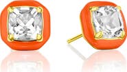 House of Frosted Theresa Cushion Cut White Topaz Enamel Stud Earrings