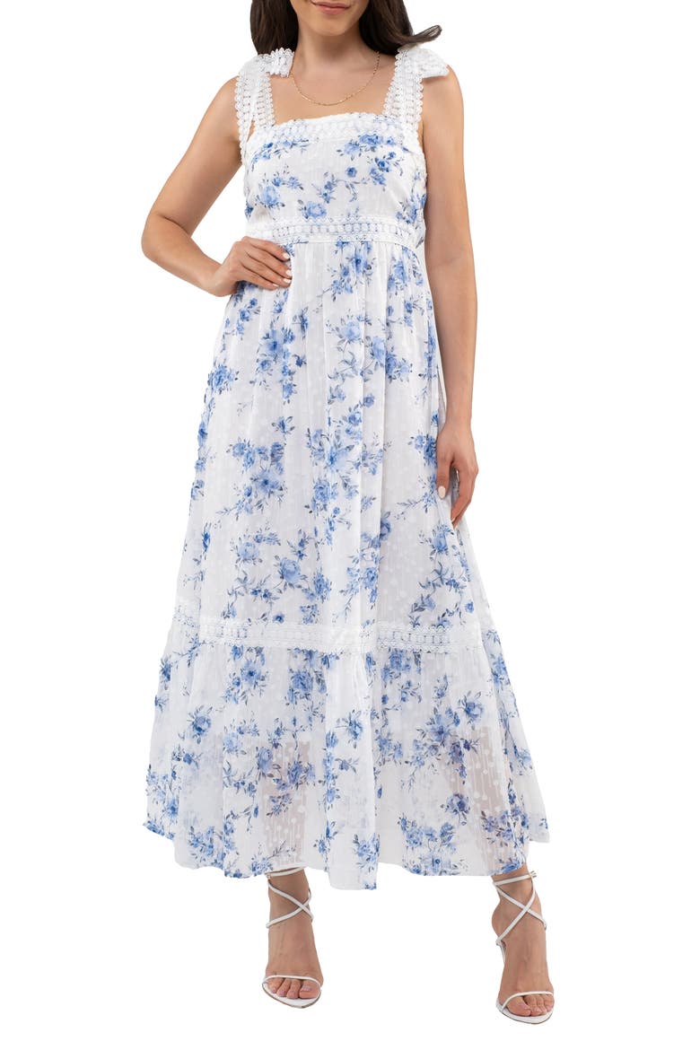 Floral Tie Strap Empire Waist Maxi Dress, Main, color, BLUE MULTI