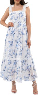 AUGUST SKY Floral Tie Strap Empire Waist Maxi Dress
