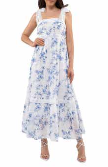 AUGUST SKY Floral Tie Strap Empire Waist Maxi Dress