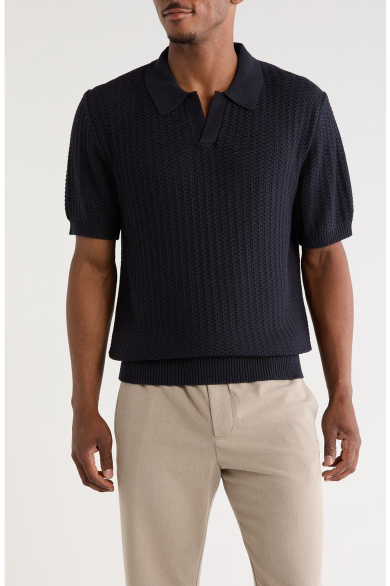 Johnny Collar Textured Cotton & Cashmere Blend Knit Polo, Main, color, NAVY