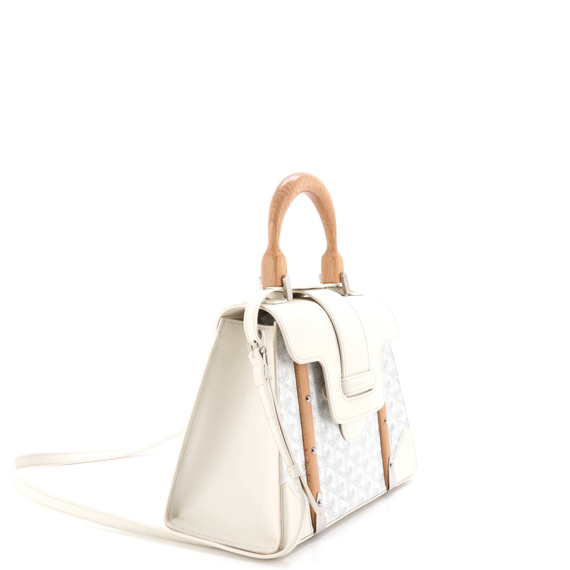 Pre-Owned Goyard Saigon Top Handle Bag Coated Canvas with Leather PM, Alternate, color, White