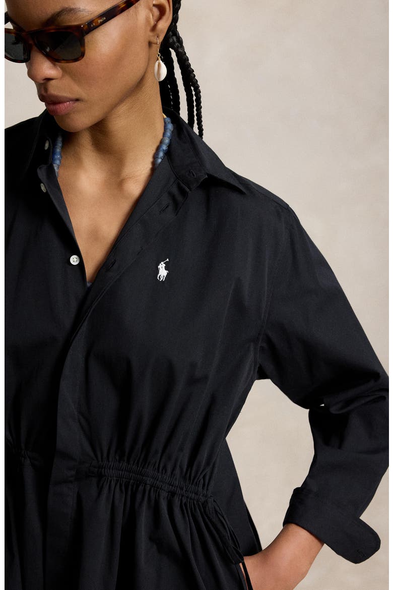 Drawstring Waist Cotton Shirtdress, Alternate, color, POLO BLACK