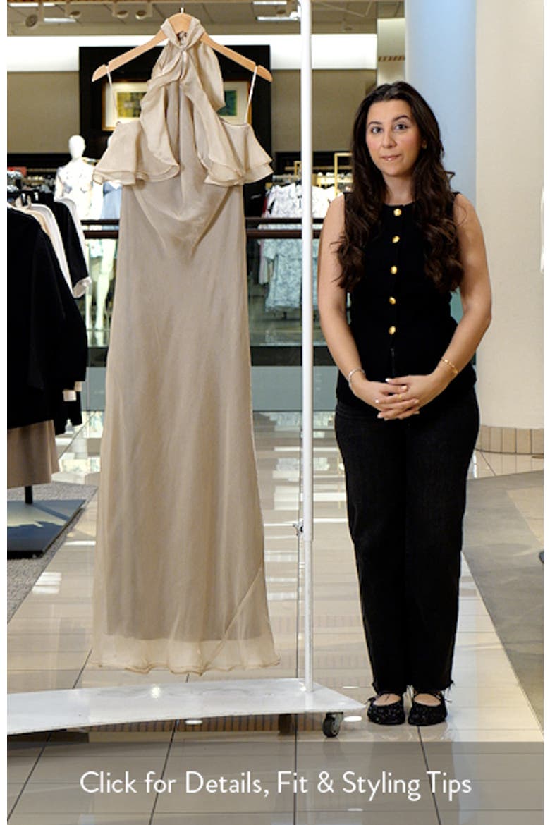 Ruffle Satin Halter Maxi Dress video