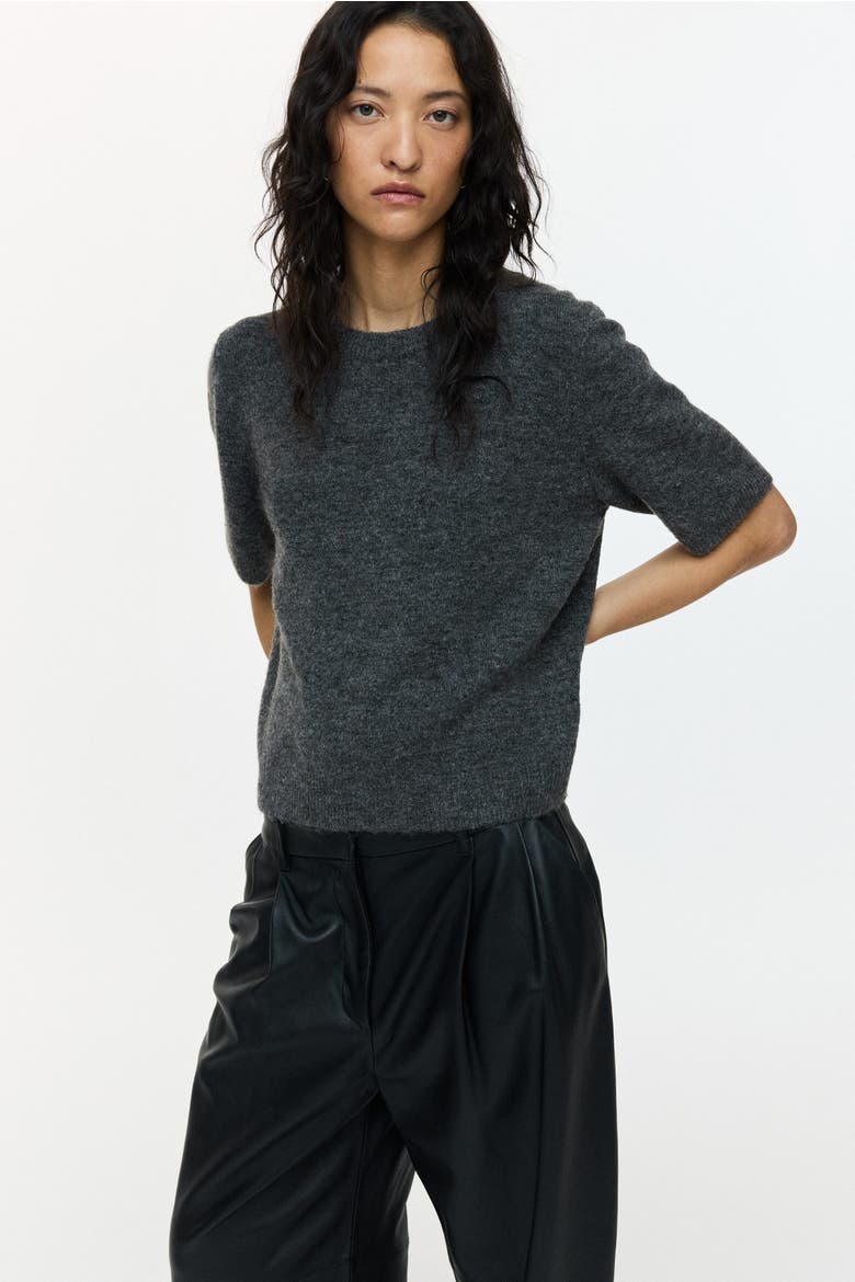 Fine-knit T-shirt, Alternate, color, Dark gray melange
