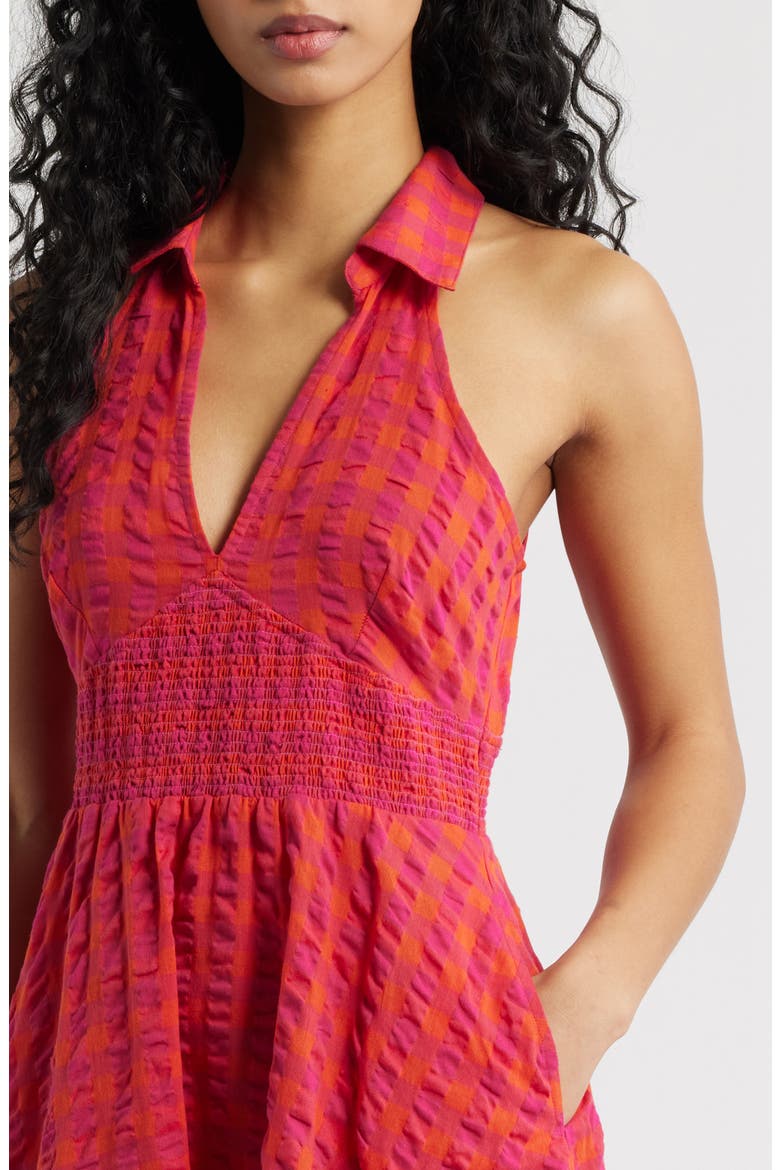 Quinnen Texture Smocked Fit & Flare Minidress, Alternate, color, PINK/ ORANGE