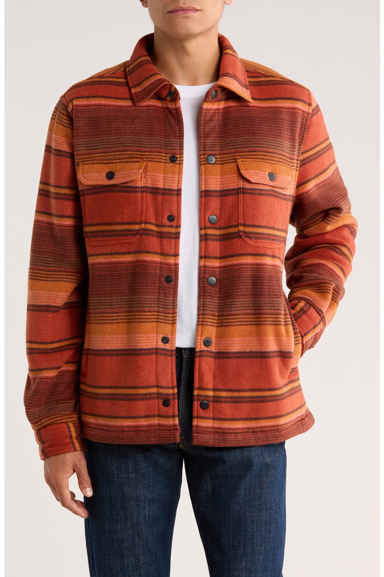 Edgewood Plaid Bonded Fleece & Faux Shearling Jacket, Main, color, ORANGE OMBRE STRIPE
