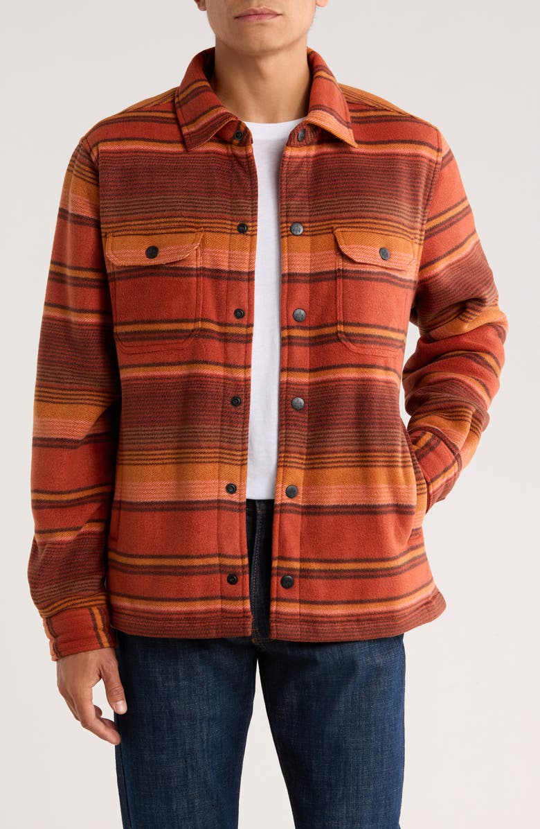 Rainforest Edgewood Plaid Bonded Fleece & Faux Shearling Jacket, Main, color, Orange Ombre Stripe