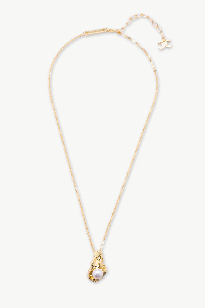 Nyla Molten Freshwater Pearl Pendant Necklace, Alternate, color, Gold