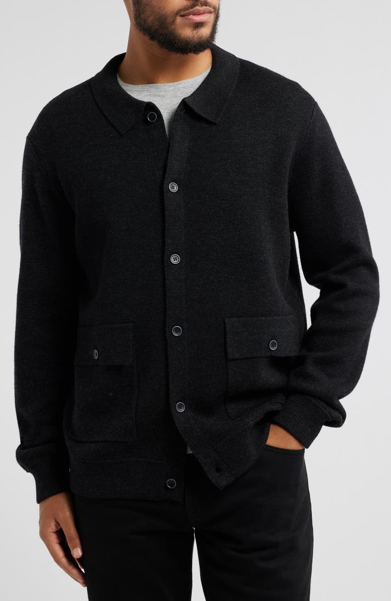 Robert Barakett Bristol Collared Merino Wool Milano Stitch Cardigan, Alternate, color, Black